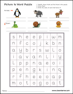Free picture word puzzle activity for kindergarten kids